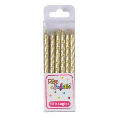 Lot de 12 Bougies métalliques OR avec support