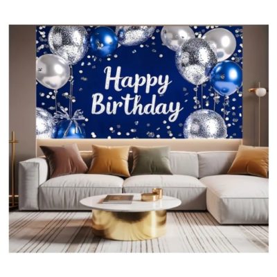 Bannière de déco Happy Birthday avec Ballons et Confettis - (110 x180 cm)