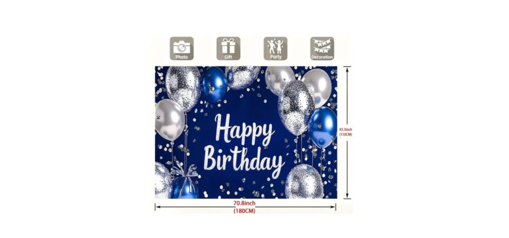 Bannière de déco Happy Birthday avec Ballons et Confettis - (110 x180 cm) – Image 2